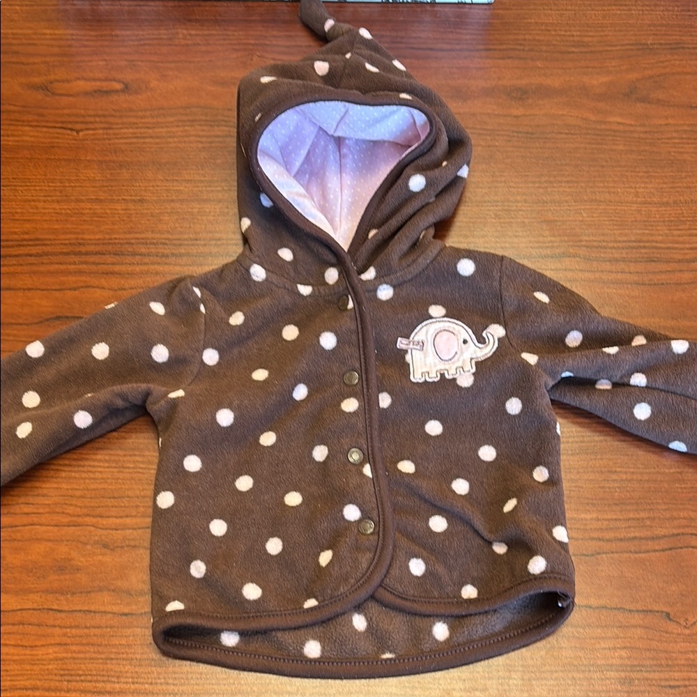 Carter’s Brown Polka Dot Baby Hoodie with Elephant Patch